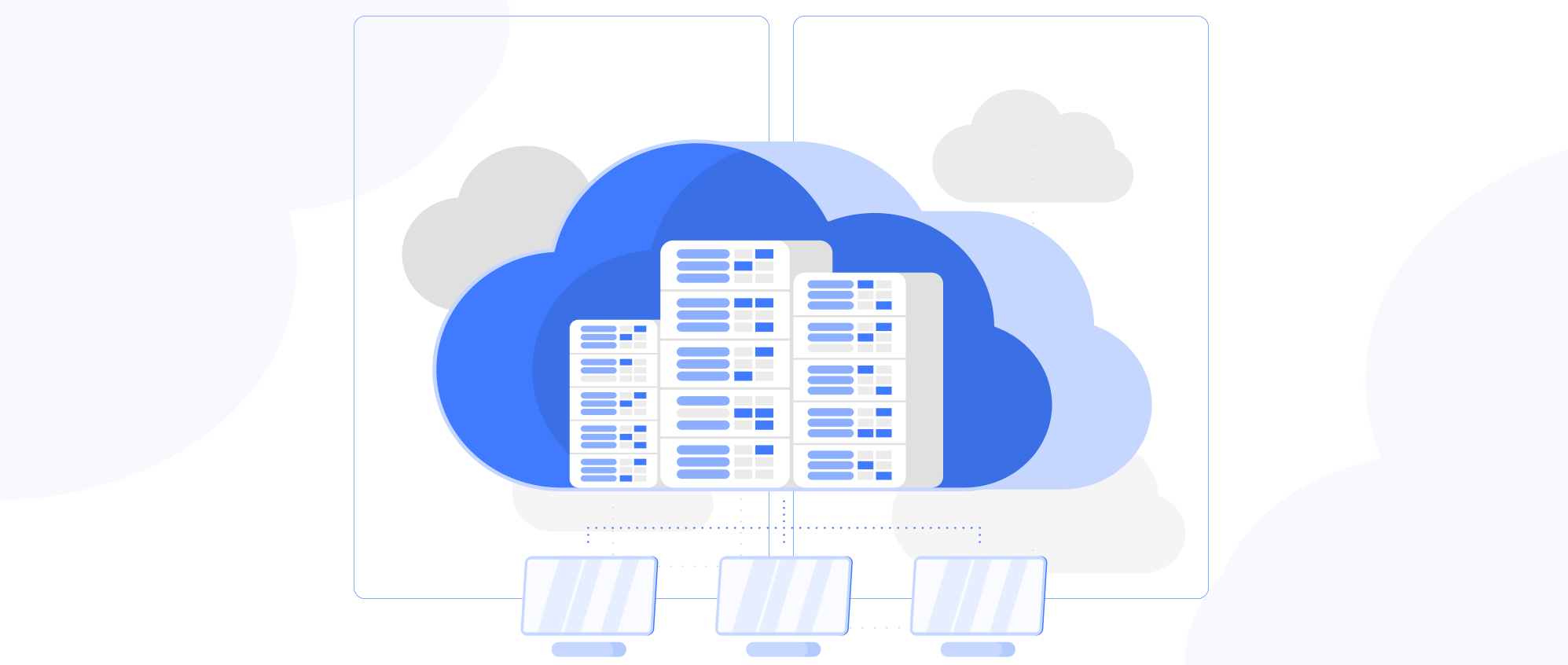 Illustration displaying cloud servers connected to devices.
