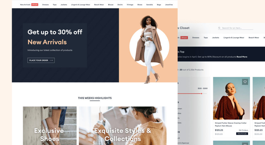 Mock-up showing storefront of clothing e-commerce.