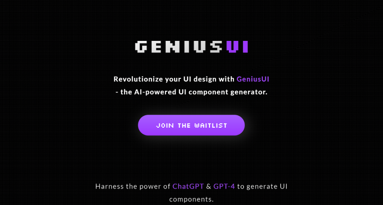 A screenshot of the GeniusUI dev tool homepage.