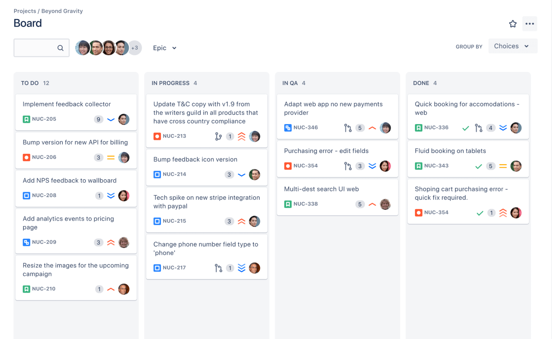 Example of Kanban board for task and time management.