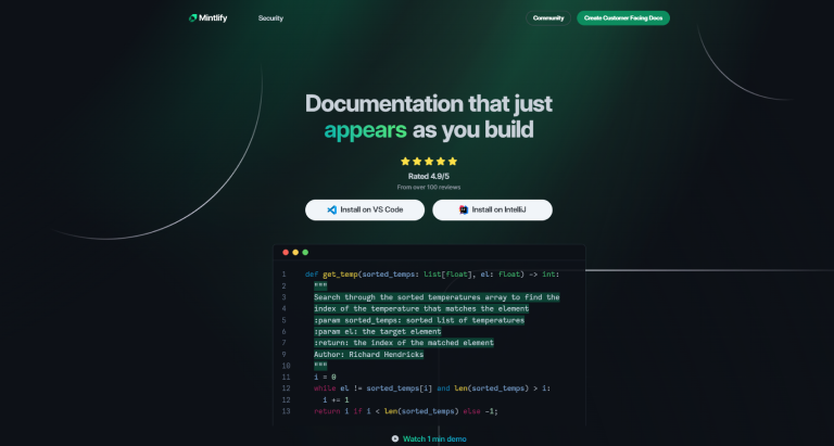 A screenshot of the Mintlify dev tool homepage.