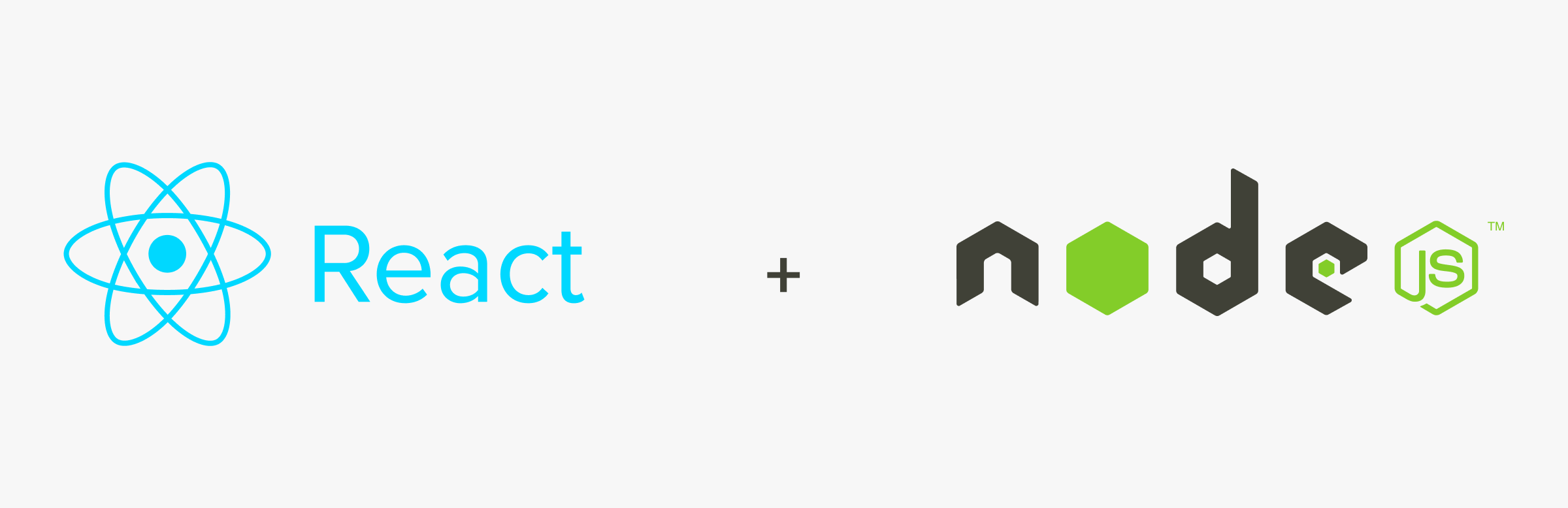 React and Node.js logos with a plus sign between them.